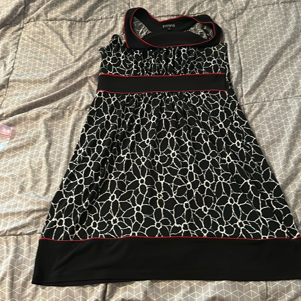 Super cute halter, top, black, white, and red mid dress